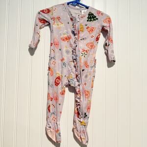 Posh Peanut Lavender Ornament Bow Christmas Sleeper Footie Baby Size 0-3 Months